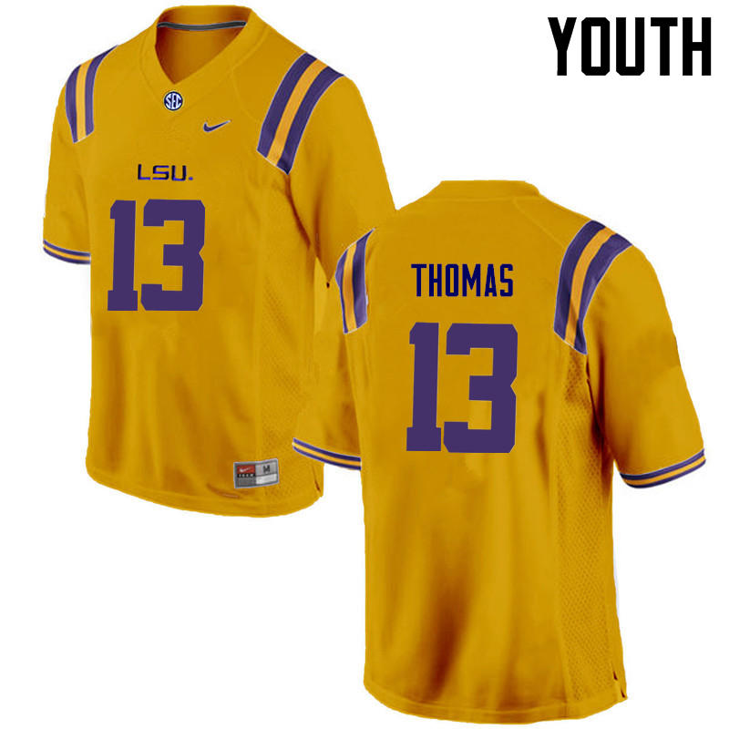 Youth LSU Tigers #13 Dwayne Thomas College Football Jerseys Game-Gold